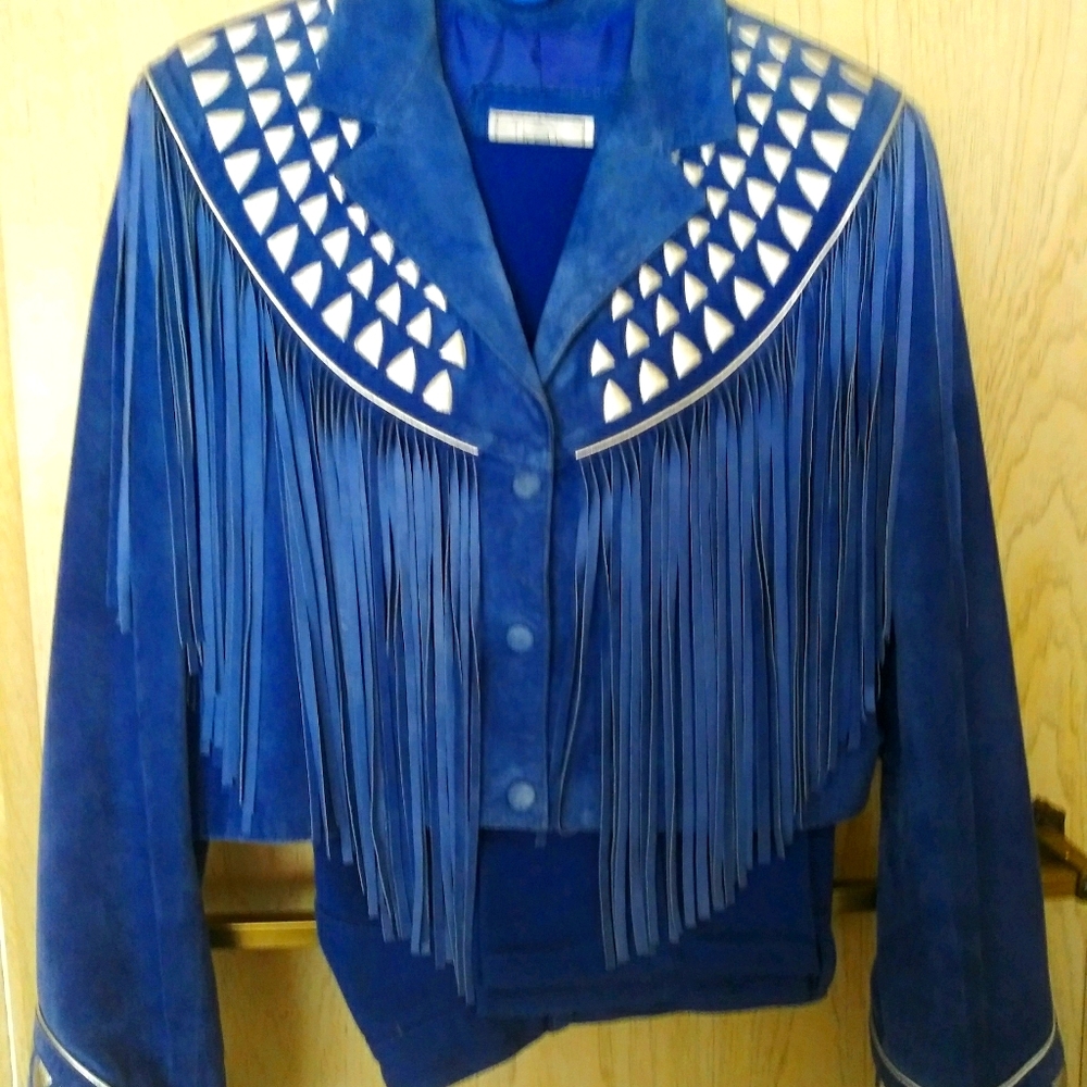 Blue suede jacket size large $240.